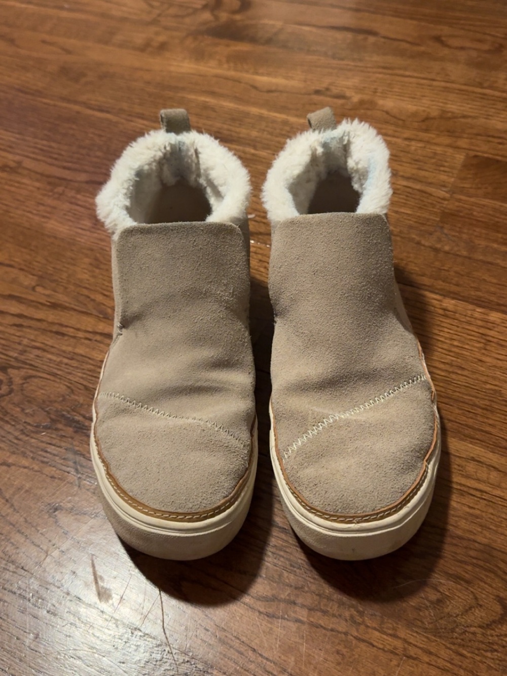 Toms Slip-On Suede Sneakers with Faux-Sherpa in Light Beige